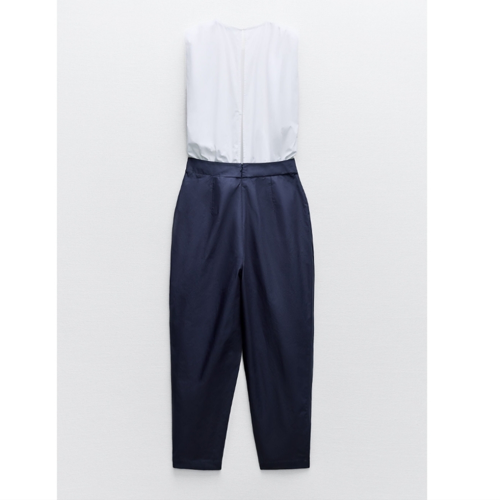 MIXED POPLIN FULL LENGTH JUMPSUIT SIZE M - Picture 4 of 7